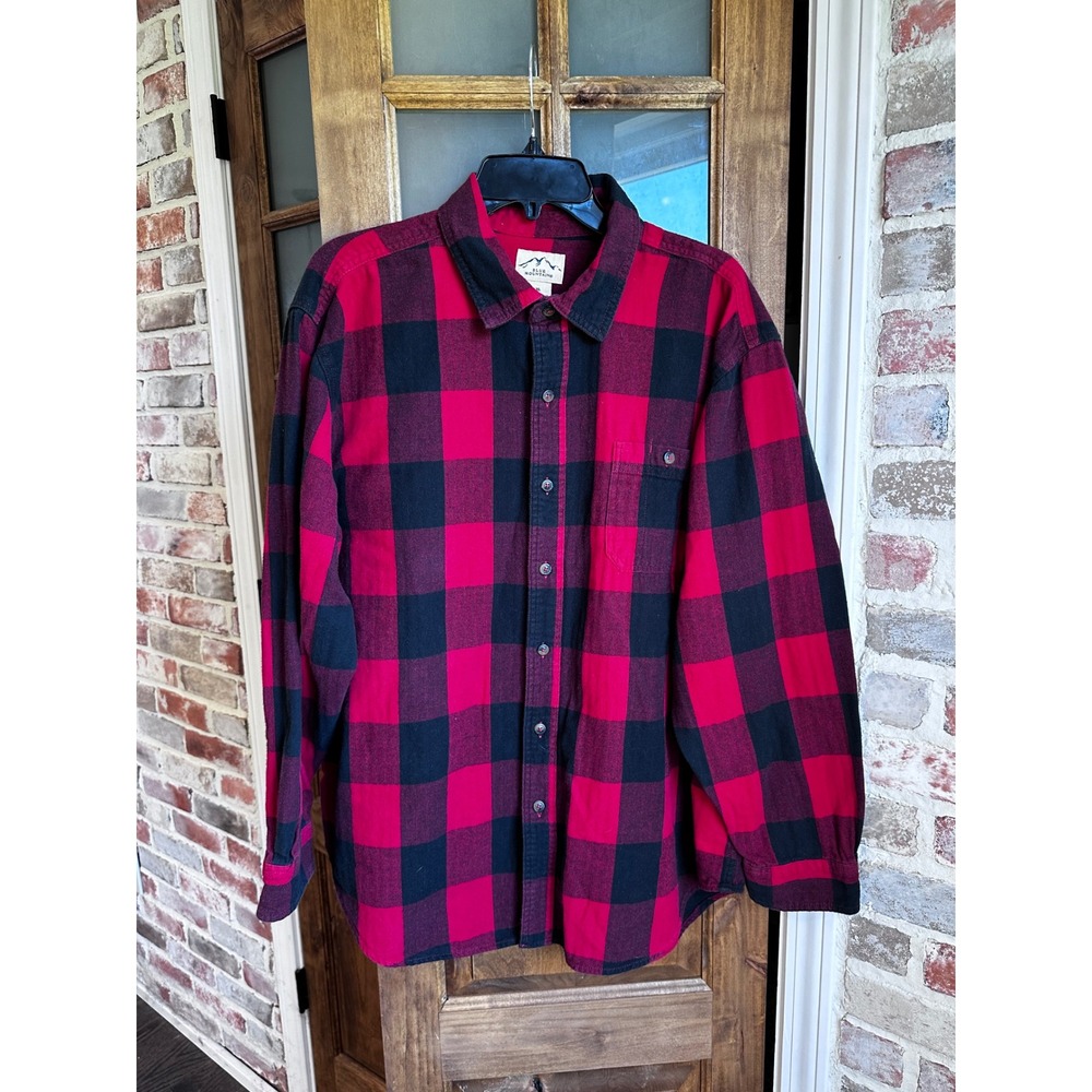 Blue Mountain Flannel Shirt Men XL Red Black Buffalo Check Plaid Long Sleeve